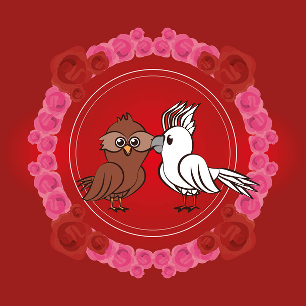 happy valentines day card with cute owls couple - Vector, afbeelding