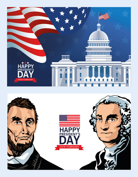 happy presidents day poster with lincoln and washington - Vector, Image