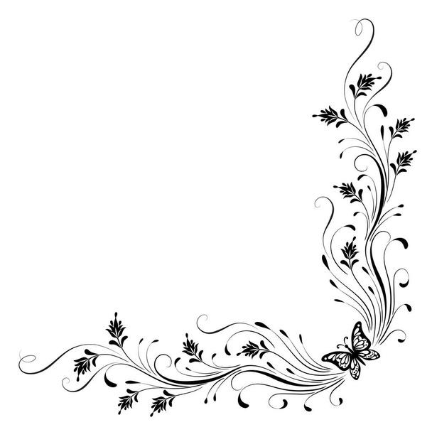 Διακοσμητικό στολίδι γωνία floral με πεταλούδα για stencil iso - Διάνυσμα, εικόνα