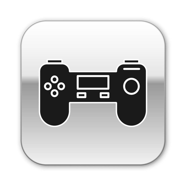 schwarzes Gamepad-Symbol isoliert auf weißem Hintergrund. Spielkontrolle. Silberner quadratischer Knopf. Vektorillustration - Vektor, Bild
