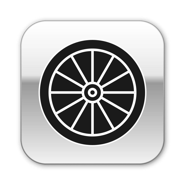 Fekete autó kerék ikon elszigetelt fehér háttér. Ezüst négyzet gomb. Vektorillusztráció - Vektor, kép