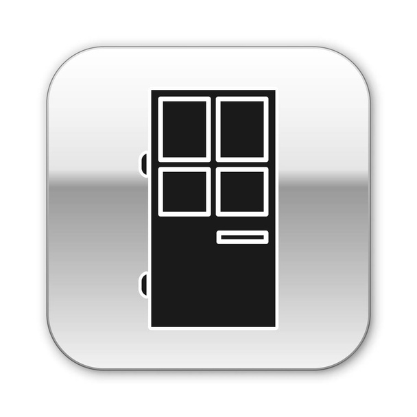 Icône de porte fermée noire isolée sur fond blanc. Bouton carré argenté. Illustration vectorielle
 - Vecteur, image