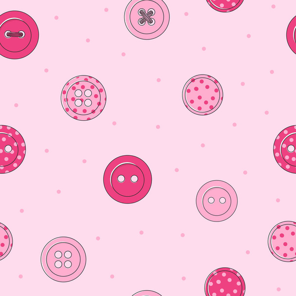 Seamless pattern with various pink clothing buttons on a pink background. - ベクター画像