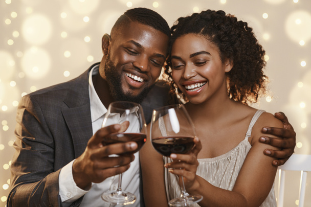 Portrait of beautiful happy african couple celebrating St. Valentines Day - Photo, Image
