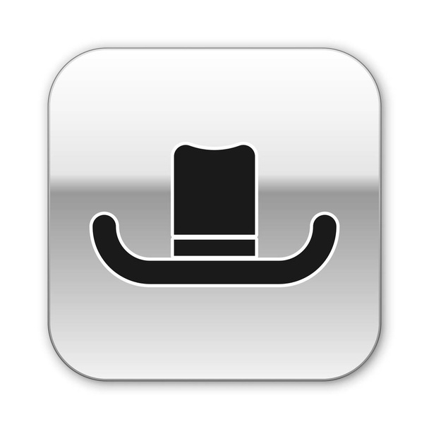 Sombrero de hombre negro con icono de cinta aislado sobre fondo blanco. Botón cuadrado plateado. Ilustración vectorial
 - Vector, imagen