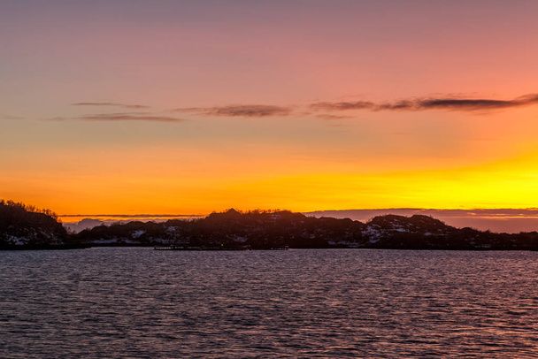 Amazing Sunset over Lofoten island, Norway. Dramatic winter landscape - Fotó, kép