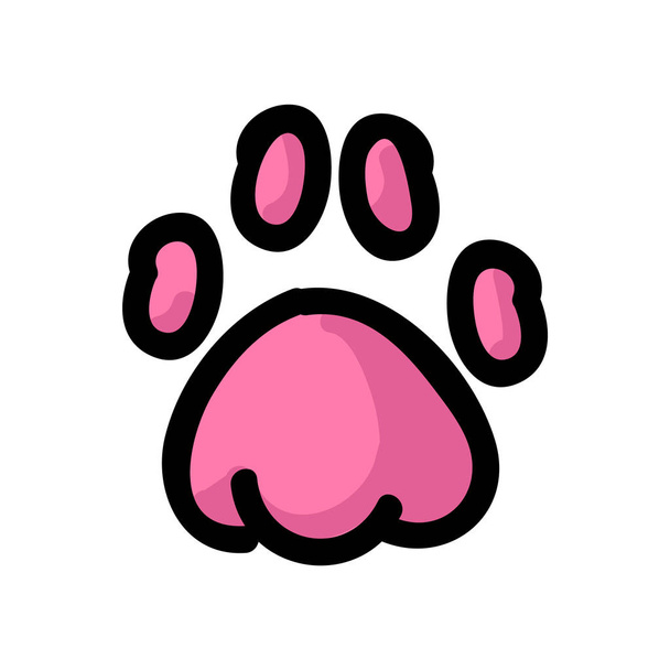 Cute pink animal paw pad cartoon doodle clip art. Hand drawn mammal track. Fun walking wildlife marks in flat color. Isolated cat, dog, bear illustration. Vector EPS 10.  - Vector, Image