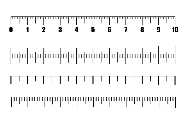 Vektor-Satz metrischer Lineale im flachen Stil. Lineal Maßstab Maß oder Länge Maßstab Diagramm.  - Vektor, Bild