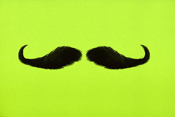 Black male mustache on a green background, illustration. - Photo, Image