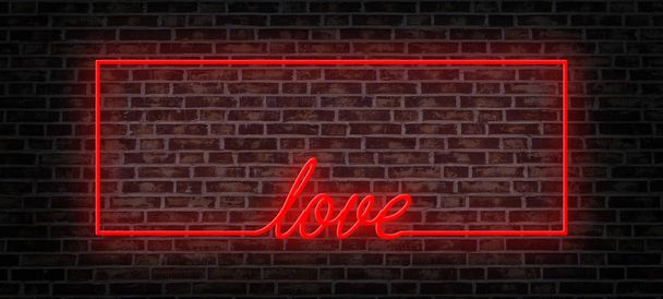 cornice rossa al neon e parola d'amore sul muro di mattoni
 - Foto, immagini