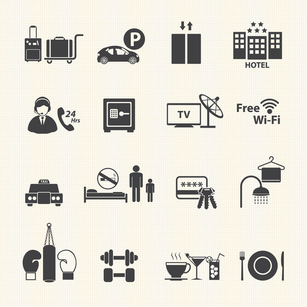 Symbole für Hoteldienstleistungen auf Texturhintergrund. Vektor - Vektor, Bild