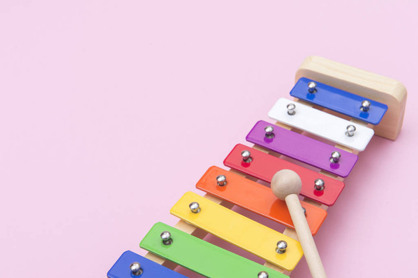 Colour xylophone isolated on pink background - Photo, Image