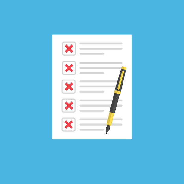 documento o checklist con croci rosse e penna
.  - Vettoriali, immagini