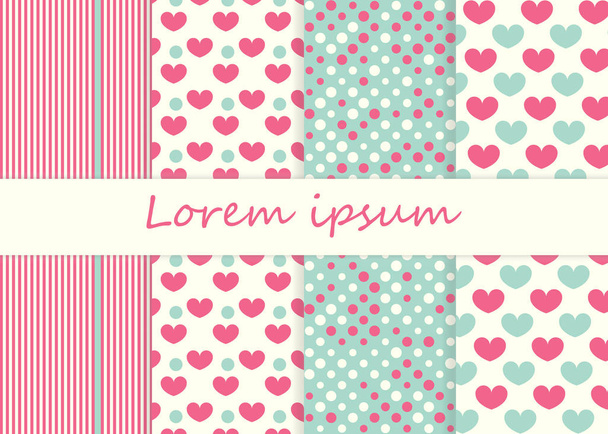 Cute pattern set. Hearts background. Vector. - Vector, Image