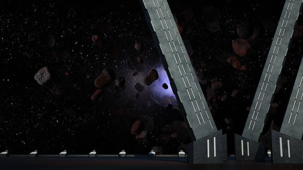 sci fi gang met uitzicht op ruimte galaxy 3d rendering - Foto, afbeelding