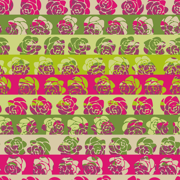 seamless vector pattern with pink and green stripes with rose flowers - Vector, Image