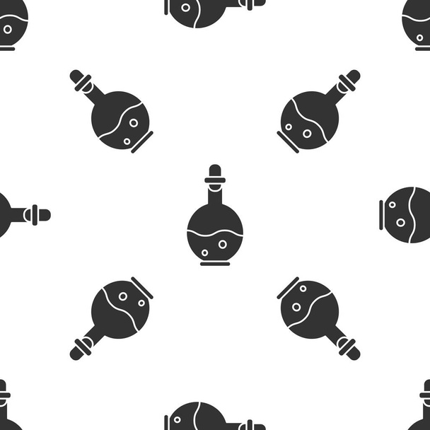 graue Glasflasche mit magischem Elixier-Symbol isoliert nahtlose Muster auf weißem Hintergrund. Computerspiel. Vektorillustration - Vektor, Bild