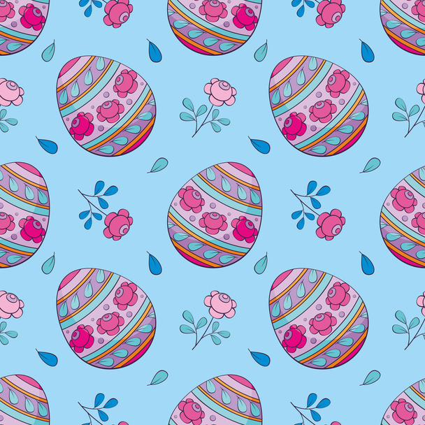 Easter seamless pattern with colored eggs. Colorful vector background. - Wektor, obraz