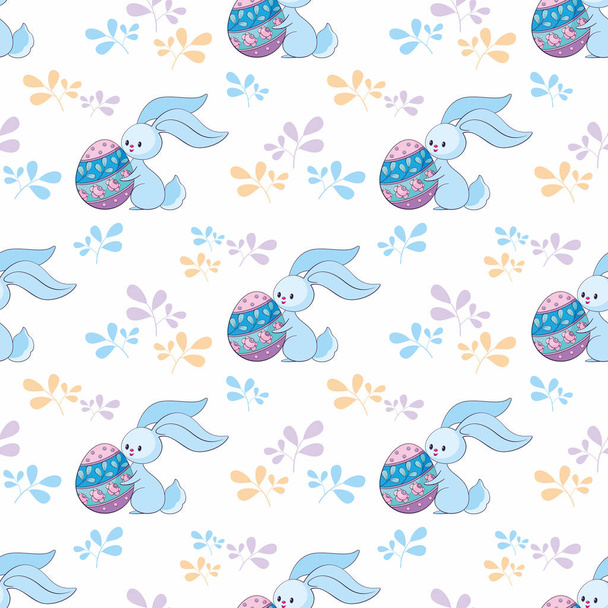 Patrón sin costuras de Pascua con lindos conejitos y huevos de colores. Fondo de vector colorido
. - Vector, imagen
