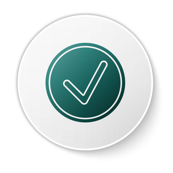 Zelená Označit v kruhu ikonu izolované na bílém pozadí. Značka s volbou. Značkový symbol. Bílý knoflík. Vektorová ilustrace - Vektor, obrázek