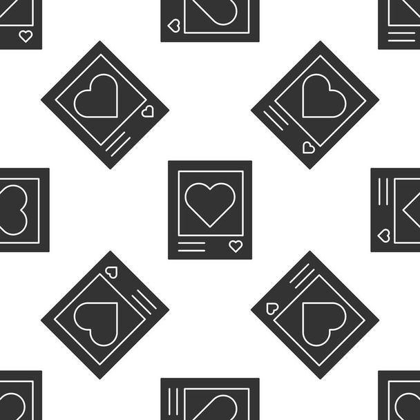 Grey Blanks photo frames and hearts icon isolated seamless pattern on white background. Valentines Day symbol. Vector Illustration - Vector, Image