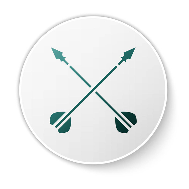 Green Medieval crossed arrows icon isolated on white background. Medieval weapon. White circle button. Vector Illustration - ベクター画像