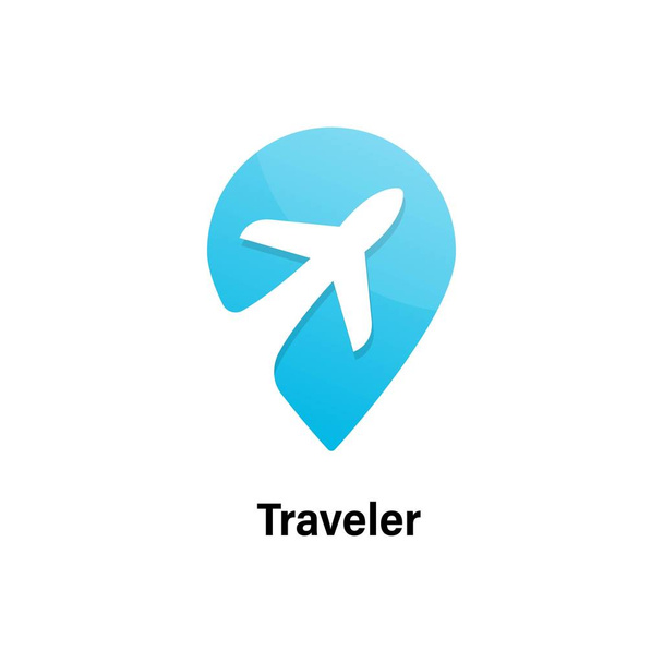 Avión de aire con ubicación pin, logotipo de viaje con color azul
 - Foto, imagen