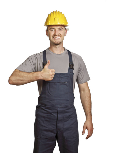 smiling construction worker isolated on white background - Fotoğraf, Görsel