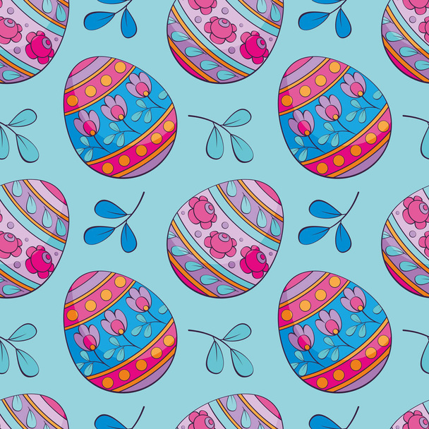 Easter seamless pattern with colored eggs. Colorful vector background. - Vector, imagen