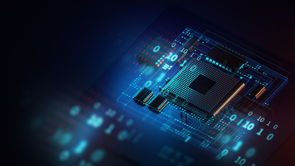 representación 3d de placa de circuito azul futurista y CPU
 - Foto, Imagen