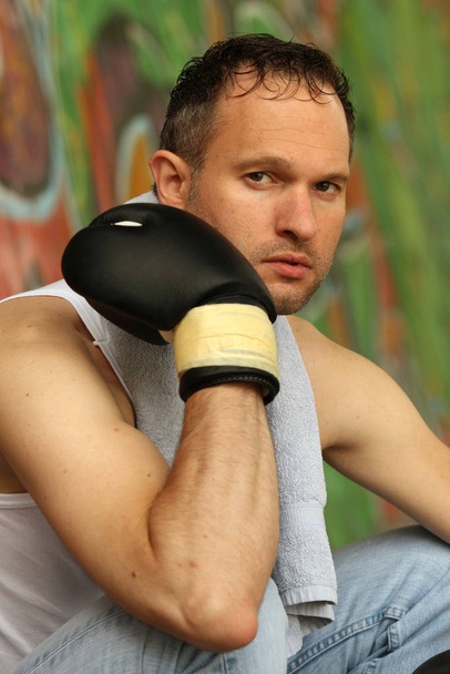 portrait of tired boxer - Foto, Imagen