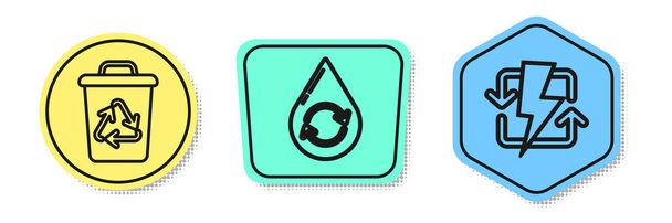 Set line Recycle bin with recycle symbol, Recycle clean aqua and Recharging. Colored shapes. Vector - ベクター画像
