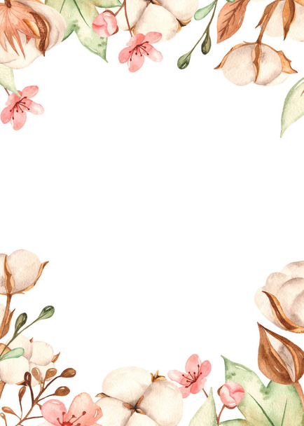 Акварельна прямокутна рамка з бавовняними, вишневими квітами
 - Фото, зображення