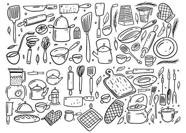 Big set kitchen utensils and supplies cartoon Vector Image