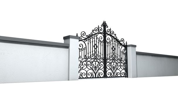 Закрытые декоративные ворота и стена
 - Фото, изображение