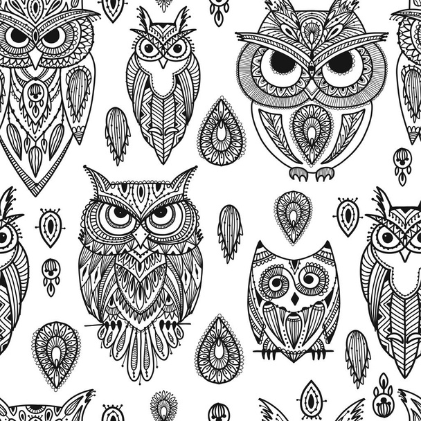 Cute owls family, seamless pattern for your design - Vecteur, image