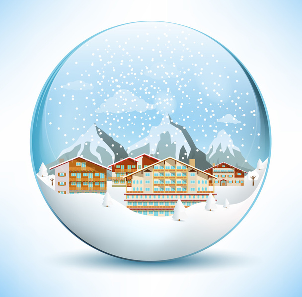 Kerstmis bol (het toeristische centrum in de Alpen) - Vector, afbeelding