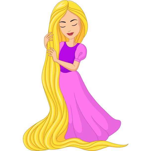 Vector illustration of Cartoon princess Rapunzel with long hair  - Vektor, obrázek