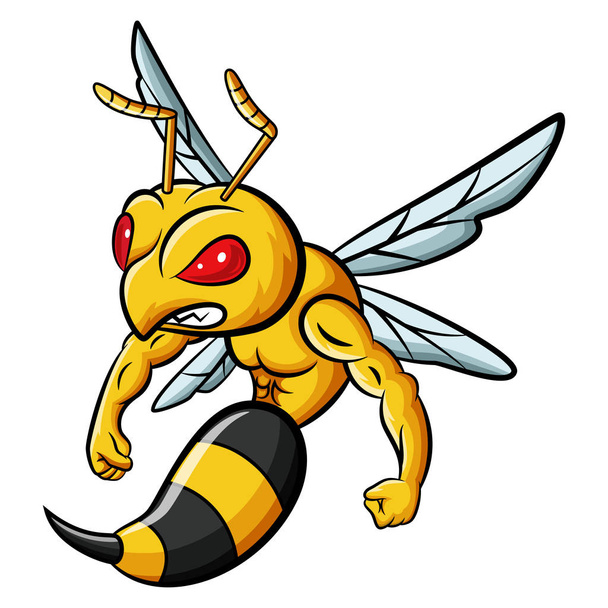 Cartoon strong bee mascot character - ベクター画像