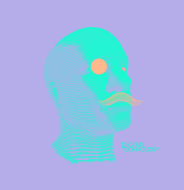 Man with monocle and mustache. Head of elegant gentlemen. Abstract digital human head. Futuristic background. Vector Illustration for advertising, marketing or presentation.  - Διάνυσμα, εικόνα