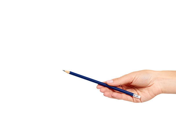 Office pencil with eraser on the end. Tool for writing and drawing. - 写真・画像