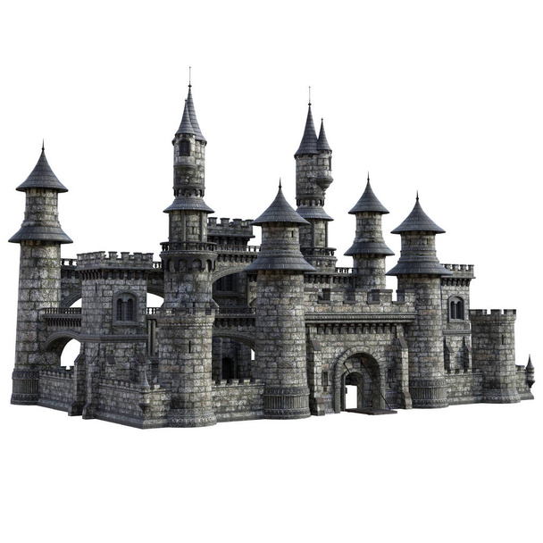 3D gerendertes Märchenschloss auf weißem Hintergrund - 3D-Illustration - Foto, Bild