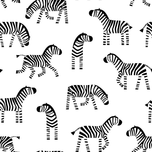 Funny Zebra seamless pattern. Cute cartoon Zebra on a white background. Vector illustration. - ベクター画像