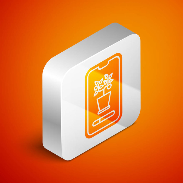 Izometrický inteligentní řídicí systém mobilní aplikace ikona izolované na oranžovém pozadí. Stříbrný knoflík. Vektorová ilustrace - Vektor, obrázek