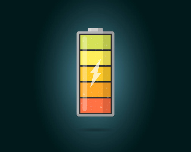 High electric power battery charged energy indicator with lightning icon. Full battery indicating cylinder symbol. Vector accumulator energy level illustration - Vector, Image