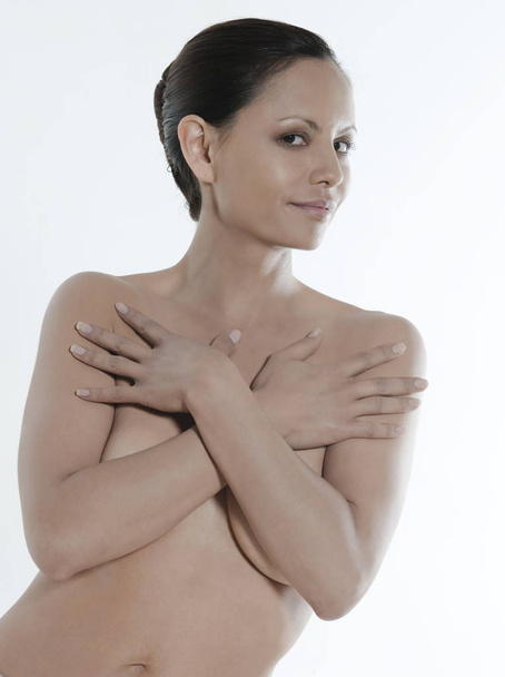 asian naked portrait woman on isolated background - Zdjęcie, obraz