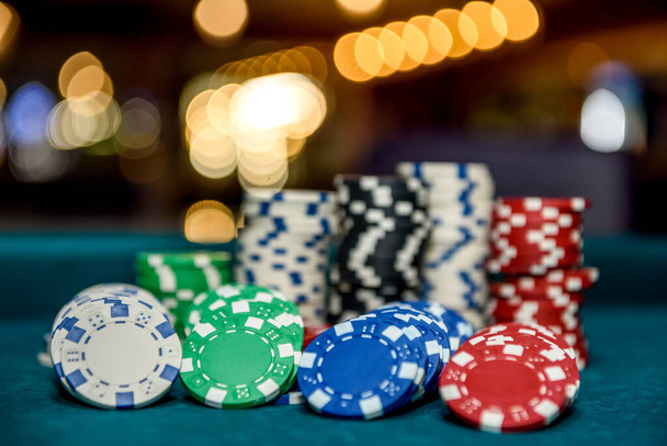 Macro photo of casino chips on table - Photo, Image