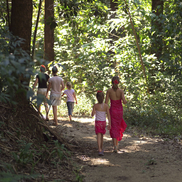 Perhe kävelee metsän läpi Costa Ricassa - Valokuva, kuva