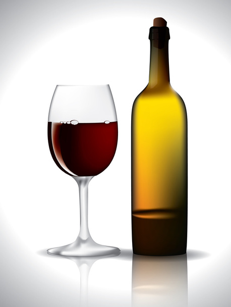 Bicchiere di vino e bottiglia isolati su bianco
 - Vettoriali, immagini