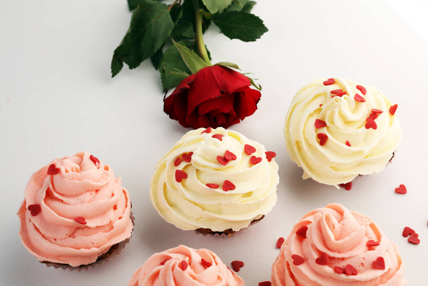 Delicious cupcake for Valentine Day. Love concept cupcakes. For  - Photo, image